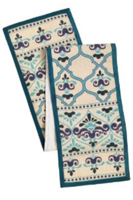 Cotton Craft - Moroccan Tile with Crown Jute Table Runner - 13x72 - Shades of Blue on Ivory Jute - Perfect accessory to dress up your dinner table - Spot Clean Only