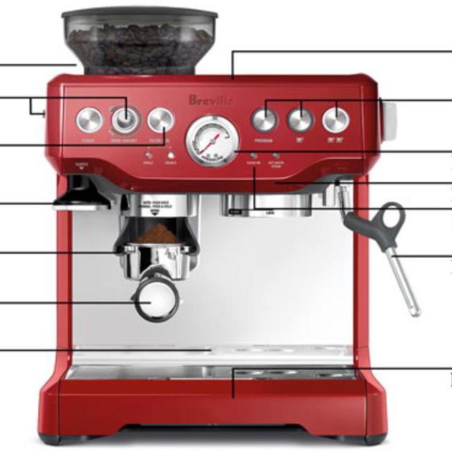 Breville BES870CBXL The Barista Express Coffee Machine, Cranberry Red