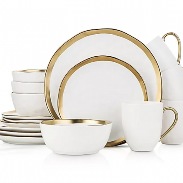 Stone Lain Gold Rim 16-Piece Dinnerware Set