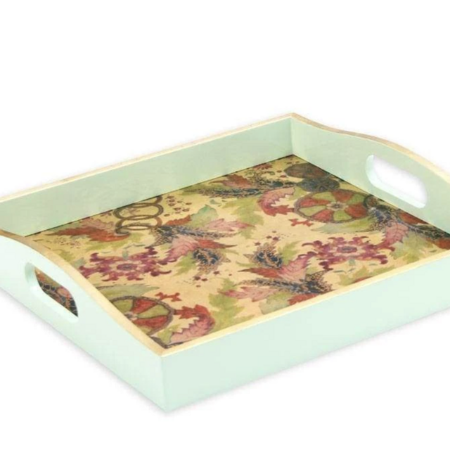 Tobacco Leaf Lacquer Square Tray in Gold - 1 Each