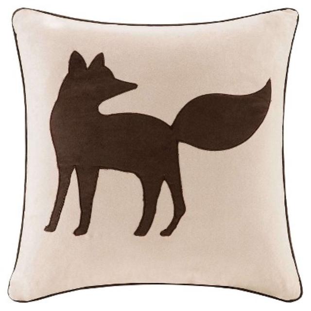 Fox Embroidered Suede Throw Pillow product details page