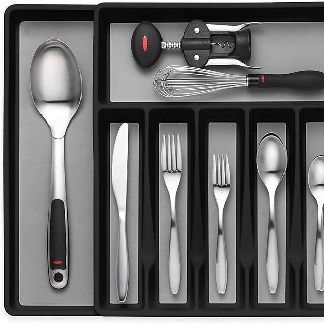 Expandable Cutlery Drawer Organizer, Flatware Drawer Tray for Silverware, Serving Utensils, Multi-Purpose Storage for Kitchen, Office, Bathroom Supplies