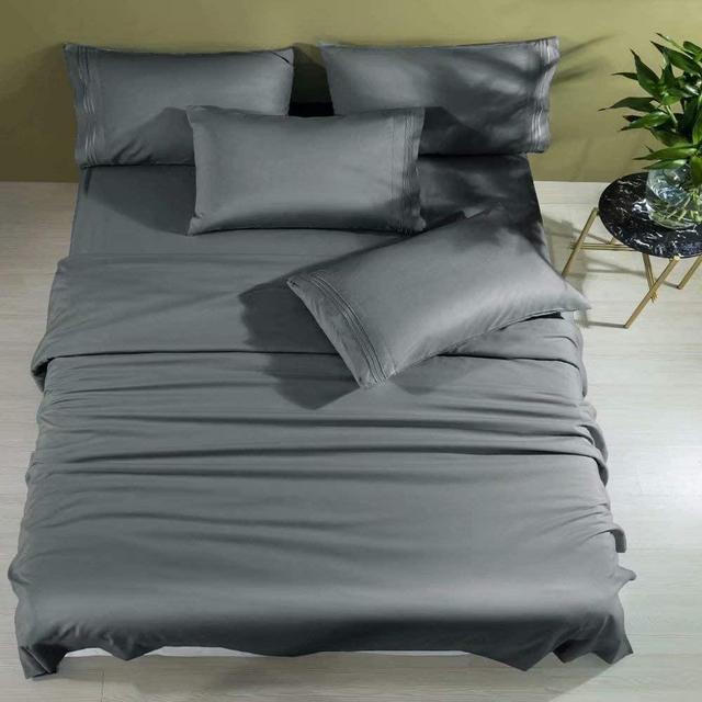Cool 6PC 100% Bamboo Queen Size Bed Sheets Set 1800 Thread Count 16 Inch Deep Pockets Eco Friendly Soft Comforterble Wrinkle Fade and Hypoallergenic (Queen,Dark Grey)