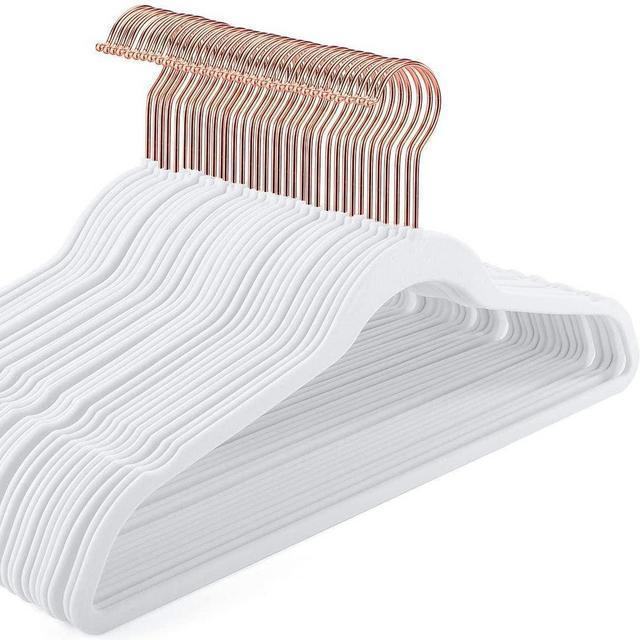 Pretigo White Velvet Hangers Flocked Hangers Non-Slip Velvet Hangers 50 Pack Suit Hangers Ultra Thin Space Saving Clothes Hangers Velvet Felt Hangers, White