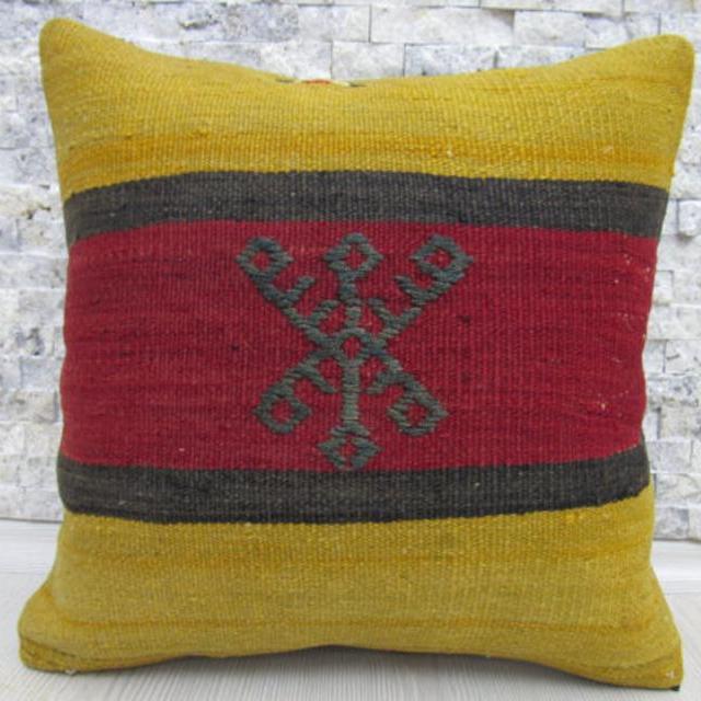 Anatolian Nomadic Kilim Pillow Cover 16 x 16 Turkish Bolster Decorative Sofa Pillow Lumbar Aztec Pillow Kilim Rug Turkish Pillow Boho Pillow