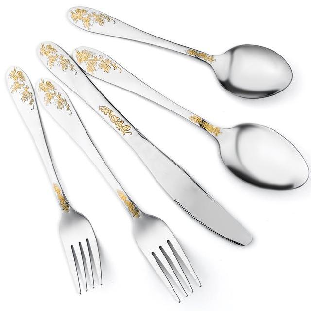 Bekith Gold-Plated Flower 40-Piece Stainless Steel Flatware Set, Service for 8