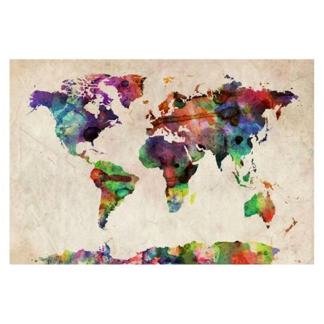Urban Watercolor World Map Unframed Wall Canvas