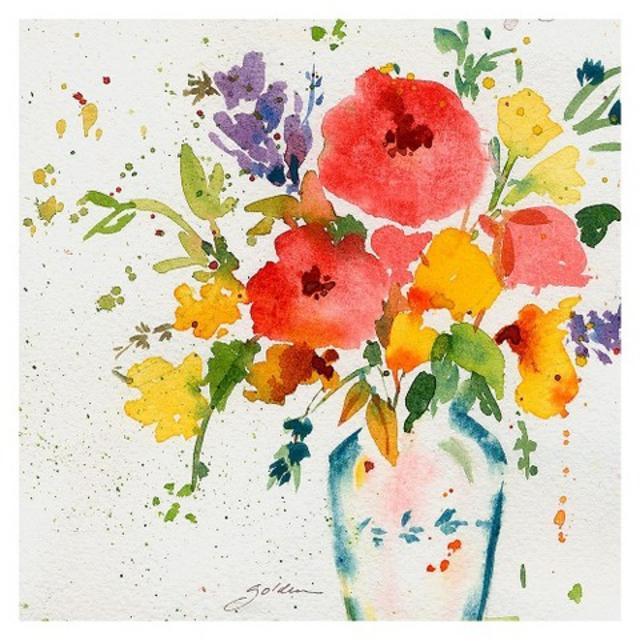 Sheila Golden 'White Vase with Bright Flowers' Canvas A