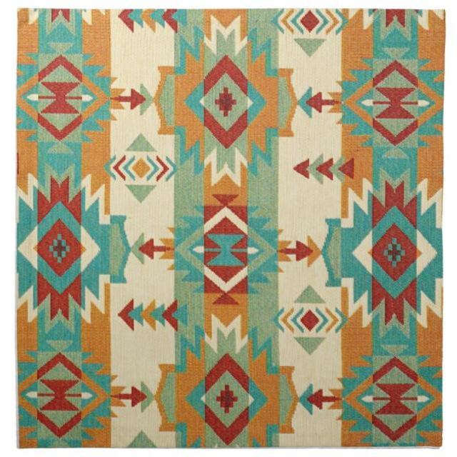 Tribal, Native American Navajo Blue Woven Print Cloth Napkin