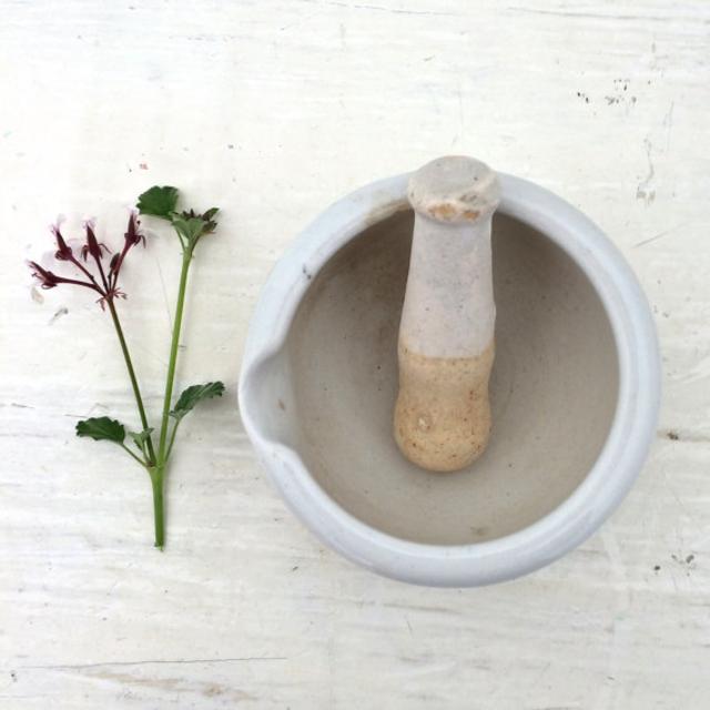 Small Vintage Ceramic Mortar & Pestle Studio or Kitchen Utensil Wabi Sabi