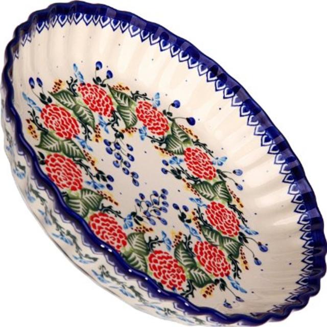 Polish Pottery Ceramika Boleslawiec Motif Pie Baker, Royal Blue Patterns, Small