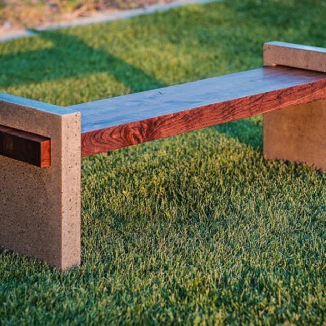modern concrete and wooden bench