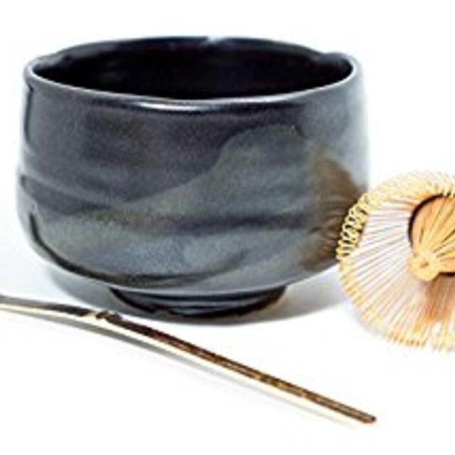 Handmade Ceramic Matcha Bowl Set (Chawan, Chashaku, Chasen) 1 Set Black