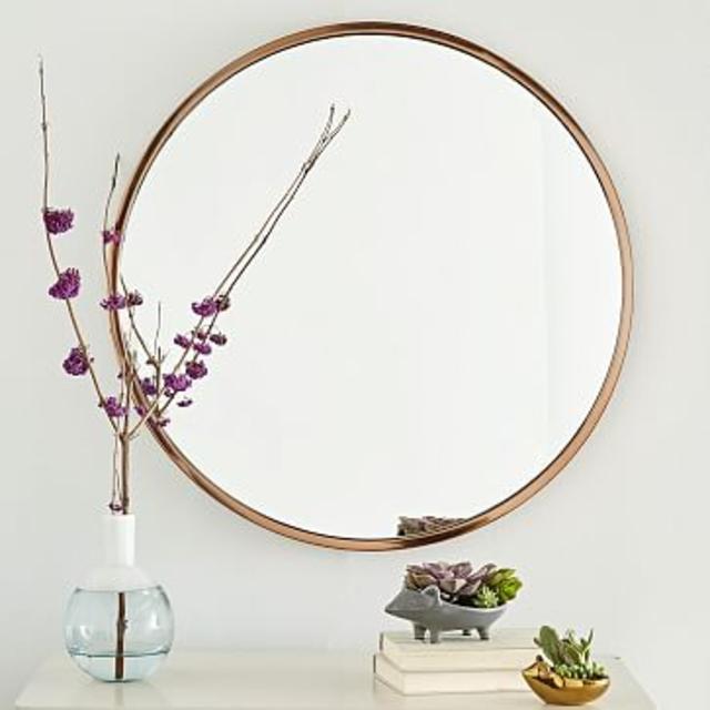 Metal Framed Round Mirror, Rose Gold