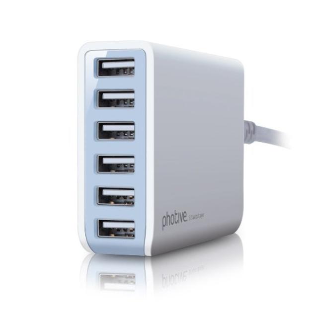 Photive 60 Watt 6 Port USB Desktop Rapid Charger. Intelligent USB Charger with Auto Detect Technology (White) Updated Version of Photive 50 Watt 6 Port USB Charger