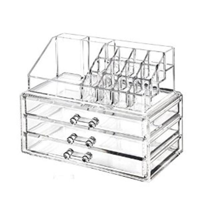 Ohuhu Acrylic Makeup Cosmetics Organizer 3 Drawers with Top Section, 9.4 by 7.5- Inch, Transparent