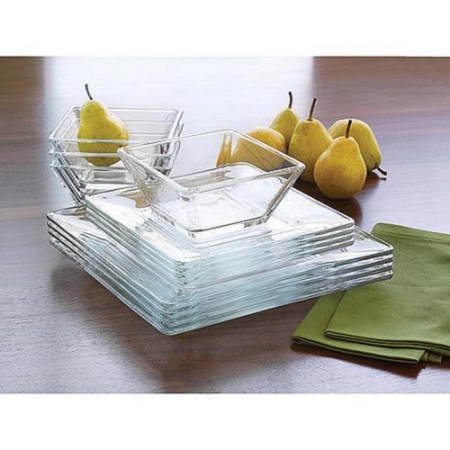 Mainstays 12-Piece Square Glass Dinnerware Set