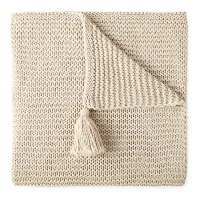 Linden Street Knit Tassel Throw - CHALK BEIGE