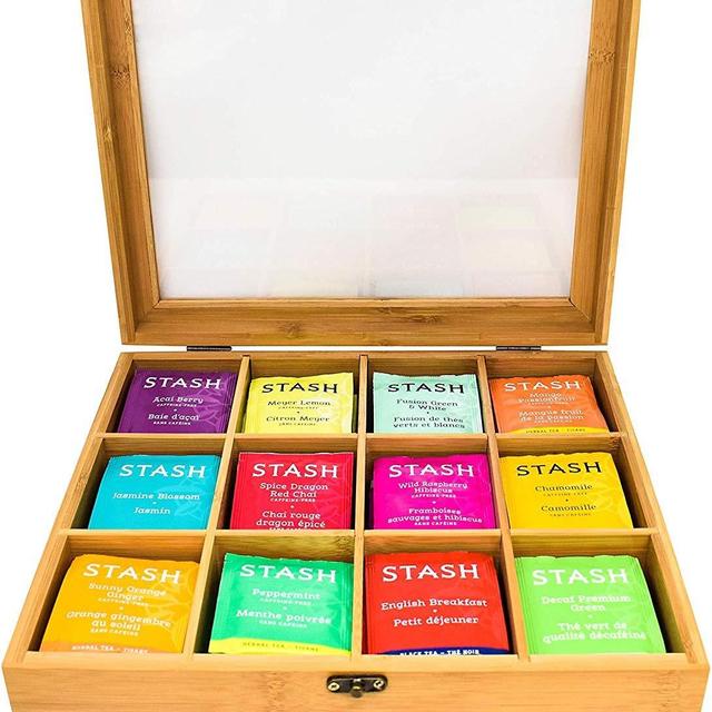 Natural Bamboo Tea Bag Organizer Box,Organizers and Storage Royal House Drawer Organizer Tea Box -12 Compartments