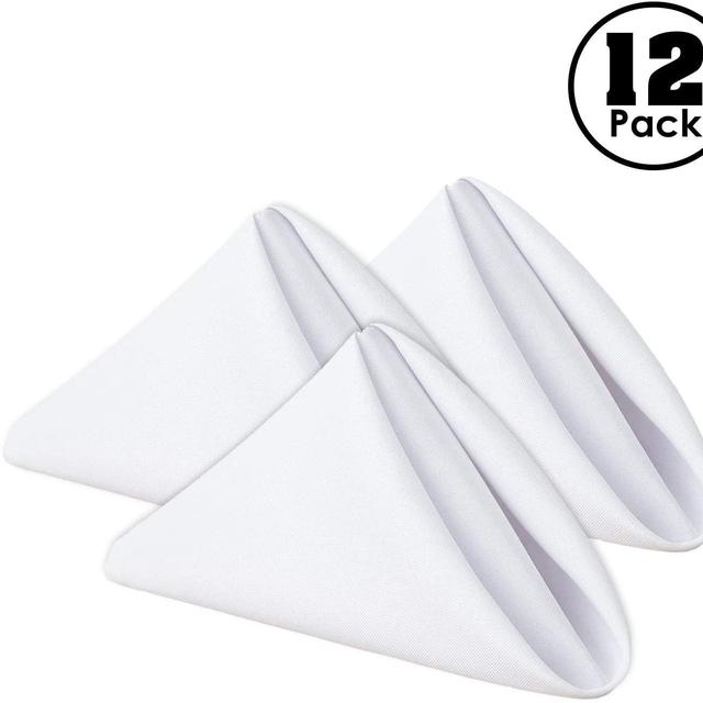 Gee Di Moda Cloth Napkins - 17 x 17 Inch White Solid Washable Polyester Dinner Napkins - Set of 12 Napkins with Hemmed Edges - Great for Weddings, Parties, Holiday Dinner & More