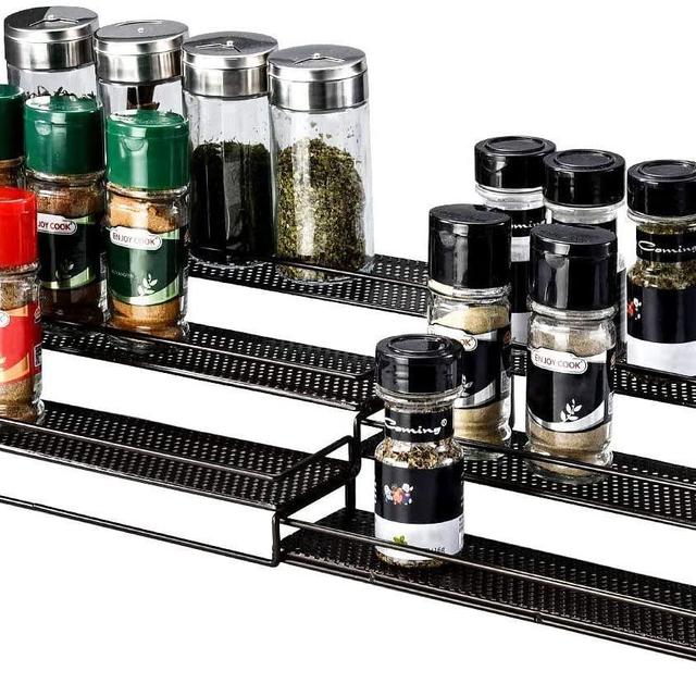 Veesun Expandable Spice Rack Organizer for Cabinet Kitchen Countertop Pantry,Standing Spice Organizer,Adjustable Wide(12.6" to 25"),Bronze.