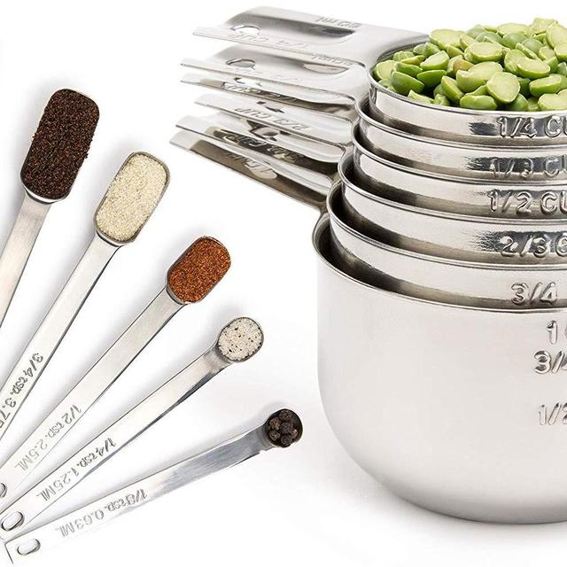 Simply Gourmet Measuring Cups and Measuring Spoons Set. Includes 12 Stainless Steel Measuring Cups and Spoons. Liquid Measuring Cup or Dry Measuring Cup Set. Stainless Measuring Cups, Nesting Cups
