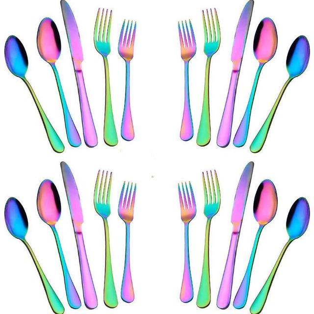 Silverware Set,20-Piece Stainless Steel Flatware Set,Tableware Set,Dinnerware Set Service for 4 (Rainbow Multicolor）