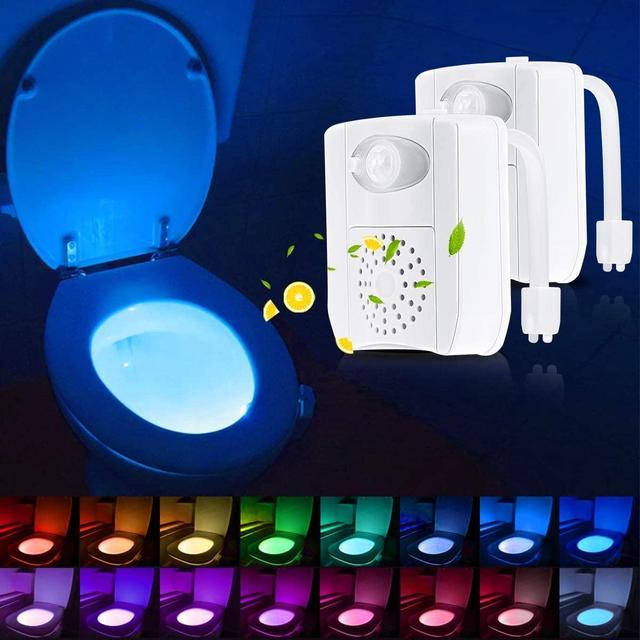 Briignite Toilet Night Light, LED Motion Sensor Night Light for Bathroom Washroom, 16-Color Changing Toilet Bowl Night Light, Light Detection Toilet Nightlight, Fits Any Toilet, 2 Pack