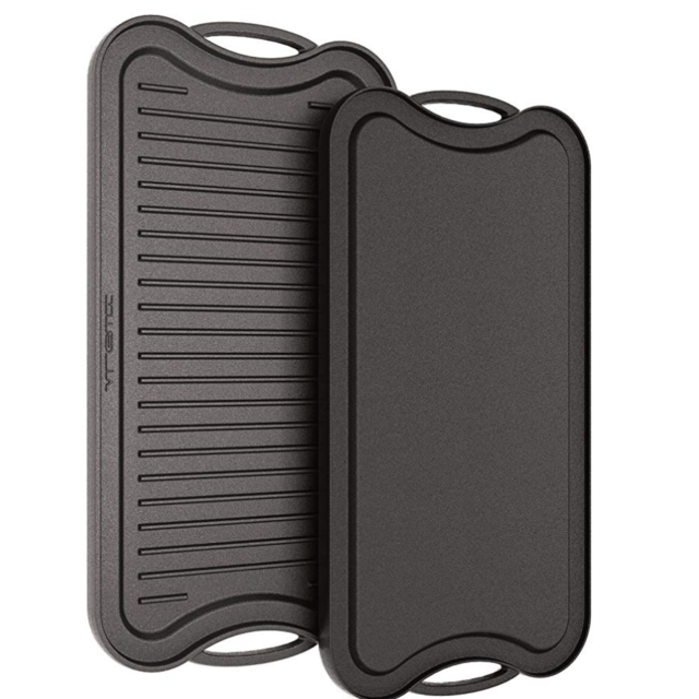 Nonstick Cast Iron Griddle for Kitchen Stove Top - Two Burner Flat Pancake Grill Griddle Pan - Pre-seasoned and Reversible - Portable for Indoor Oven Gas Stovetop or Outdoor BBQ