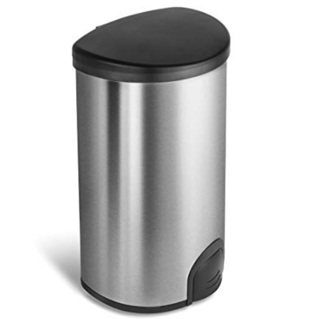 Automatic Tap Sensor Trash Can, 13 Gal 50L, Stainless Steel Base (D Shape, Black Lid)