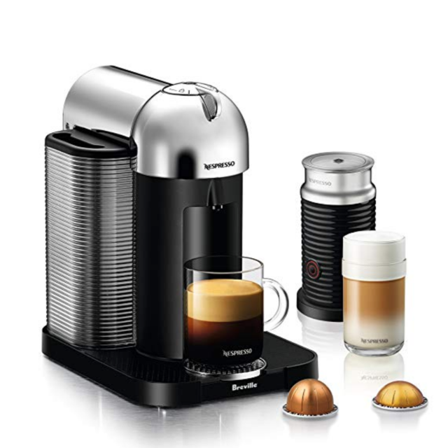 Nespresso Vertuo Coffee and Espresso Machine Bundle with Aeroccino Milk Frother by Breville, Chrome