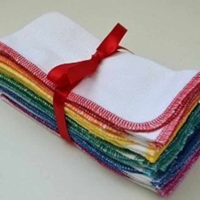 Organic Paperless Towels, 1-Ply, Made from Organically Grown Cotton Birdseye Fabric - 11x12 inches (28x30.5 cm) Set of 10 in Rainbow Assortment