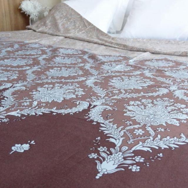 Full / Double / Queen Duvet Cover Brown Damask Pattern Cotton Satin Fabric Home Decor Dorm Quilt Cover