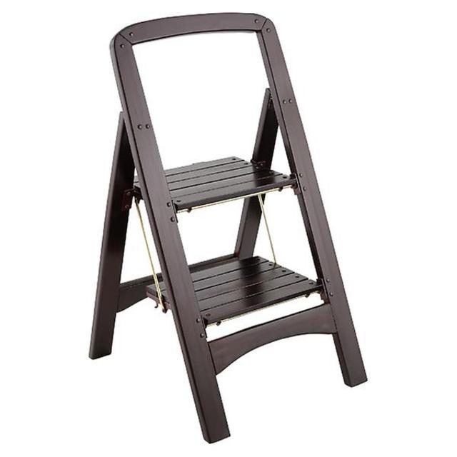 Walnut 2-Step Wooden Folding Stool