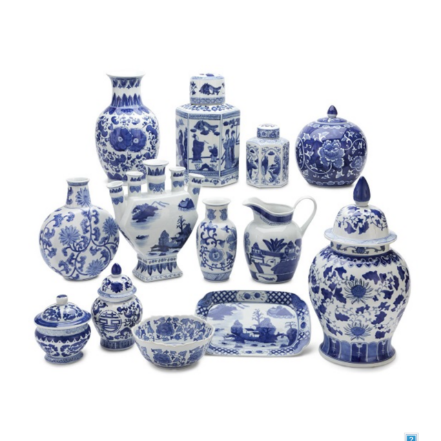 Blue and White Round Jar 9 - inch