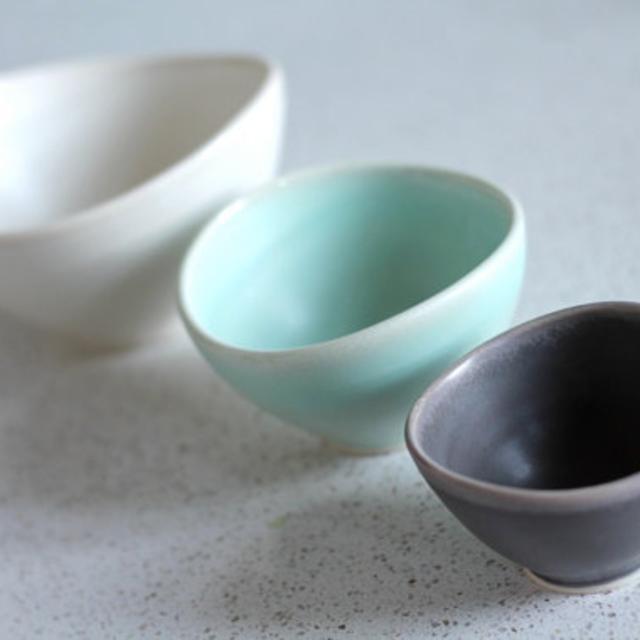 Mini Nesting Bowls - White, sea foam, charcoal  - set of 3 - Pottery Bowls - Stacking  prep bowls
