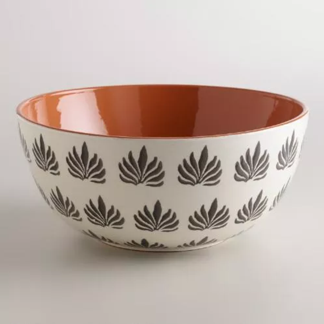 Black and White Stamped Terracotta Salad Bowl