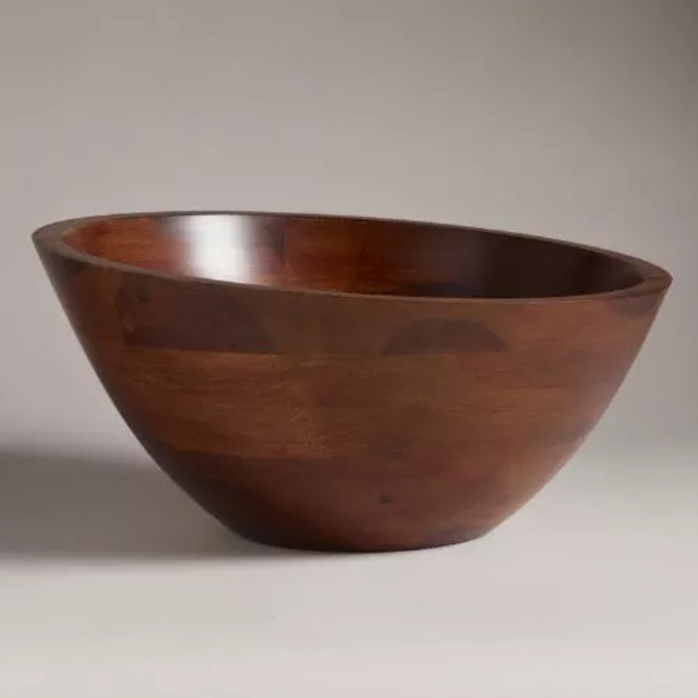Angled Wood Salad Serving Bowl