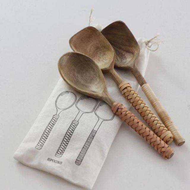 Bamboo and Leather Wrapped Mango Wood Spoons