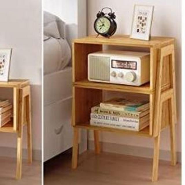 Pipishell Bamboo Stackable End Tables, Wood Living Room Nightstand, Bedside Tables for Bedroom Storage, Set of 2