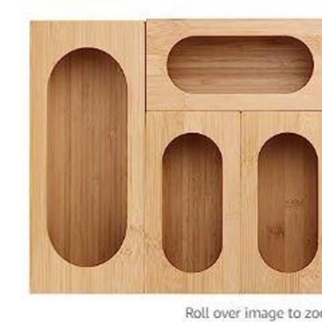 Wepic Bamboo Ziplock Bag Organizer for Drawer Kitchen, Adjustable Baggie Organizer for Drawer Organization and Storage Organizer, Plastic Bag Holder Cabinet Organizer Set of 6 PCS