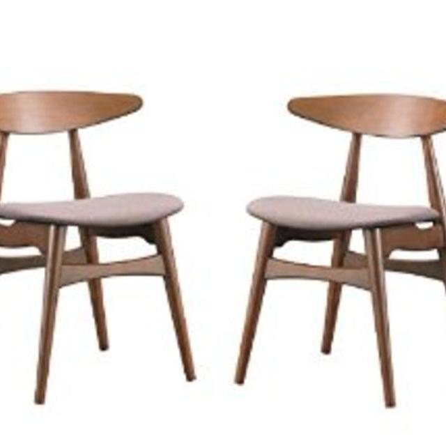 Baxton Studio Flamingo Mid-Century Dark Walnut Wood and Grey Faux Leather Dining Chairs