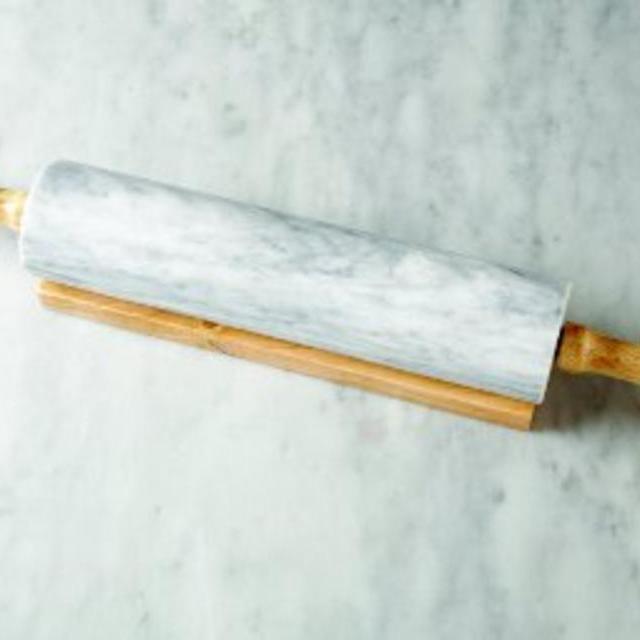 Fox Run Marble Rolling Pin with Wood Base, White