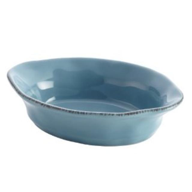 Rachael Ray Cucina Stoneware 12-Ounce Oval Au Gratin, Agave Blue