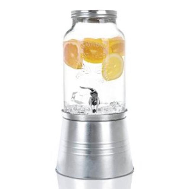 Simple Flow 1.5 Gallon Single Mason Jar Beverage Drink Dispenser with Display Stand - Silver