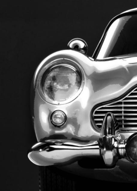 ASTON MARTIN DB5 PRINT 1/3, LEFT SIDE. IN BLACK AND WHI ... POSTER MADE OUT OF METAL