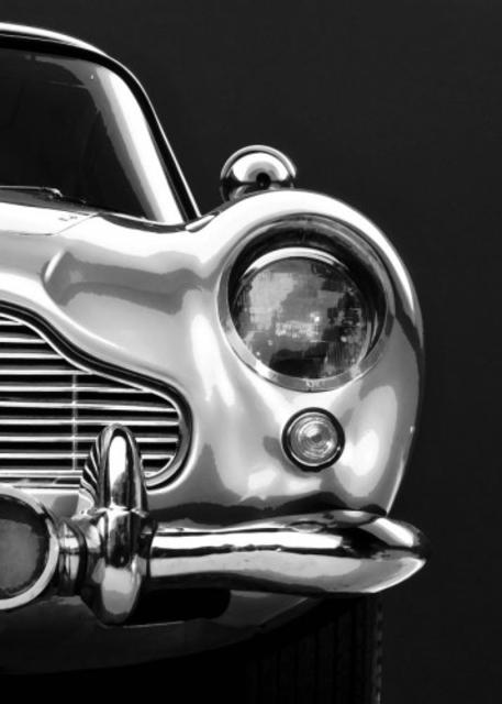 ASTON MARTIN DB5 PRINT 3/3, RIGHT SIDE. IN BLACK AND WH ... POSTER MADE OUT OF METAL
