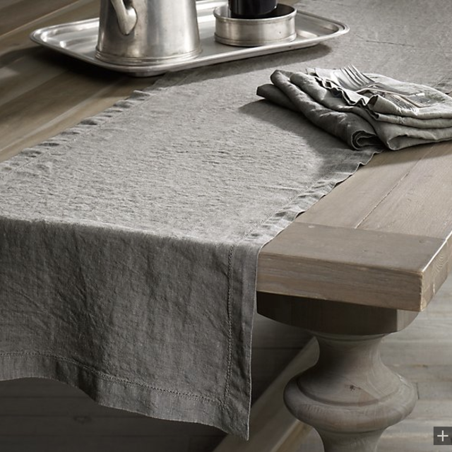 Stonewashed Linen Hemstitch Runner FOG
