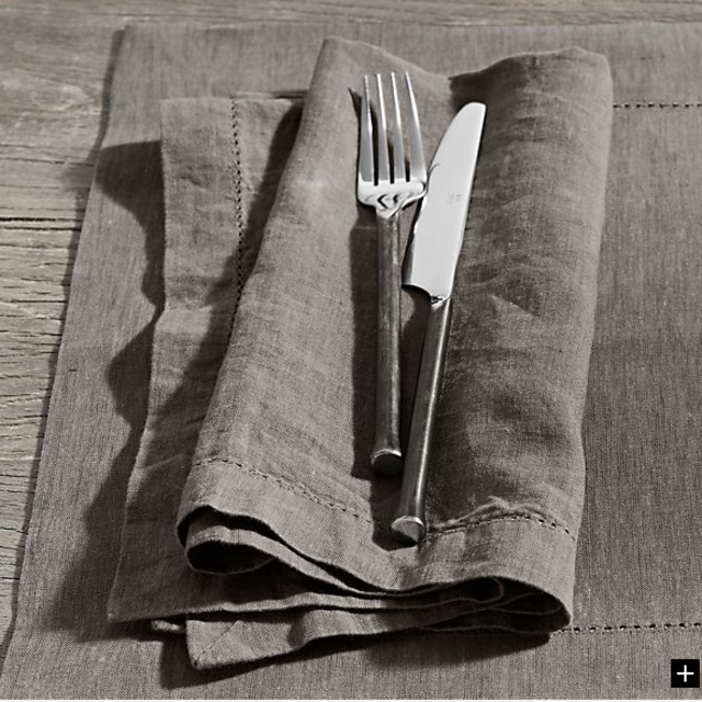 Stonewashed Linen Hemstitch Dinner Napkins (Set of 4) FOG