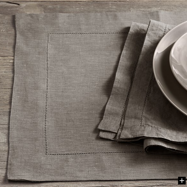Stonewashed Linen Hemstitch Placemats (Set of 4) FOG